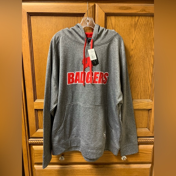 NWT! Champion Elite Men’s Wisconsin Badgers Grey & Red Hoodie Sweatshirt 2XL - Picture 1 of 11
